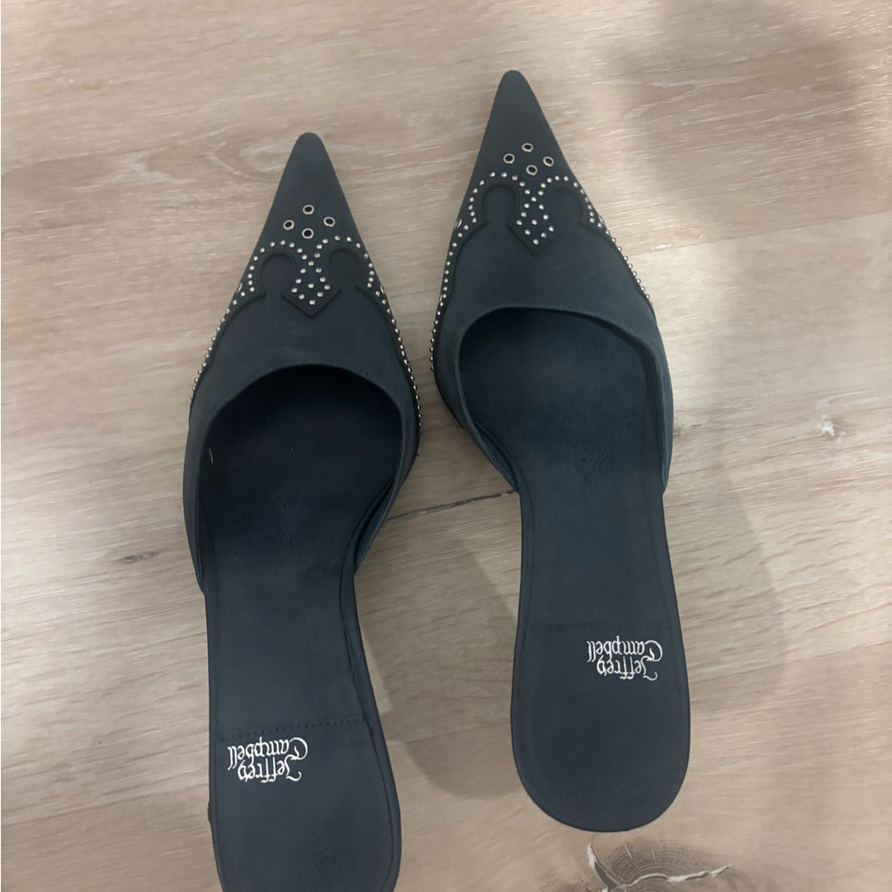 Jeffrey Campbell Navy Studded Pointed Slip-On Flats